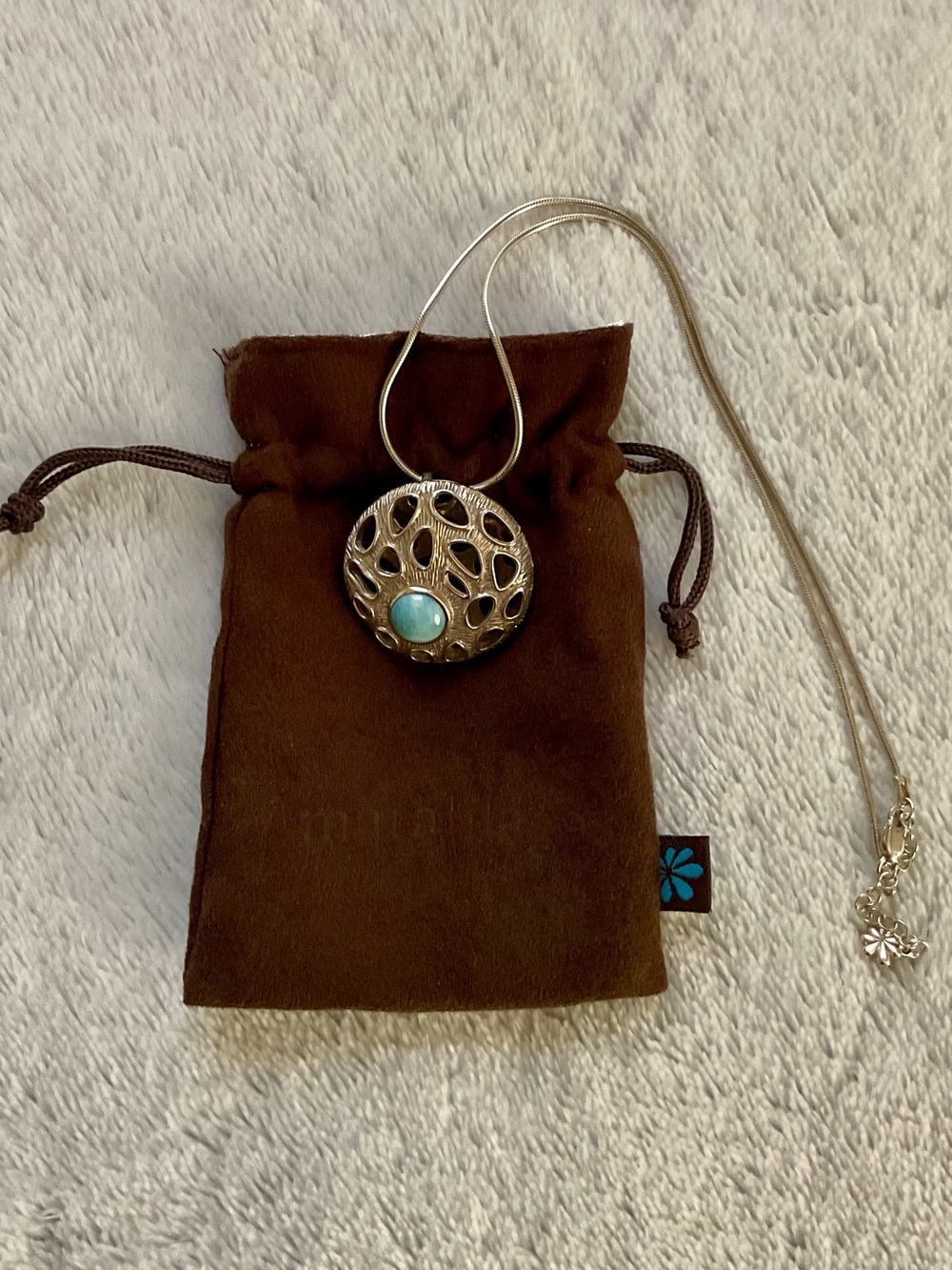 MARAHLAGO Larimar Sterling Silver Pendant and Chain